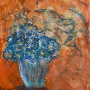 Blue + Orange (Encaustic) by Joane Macfarlane