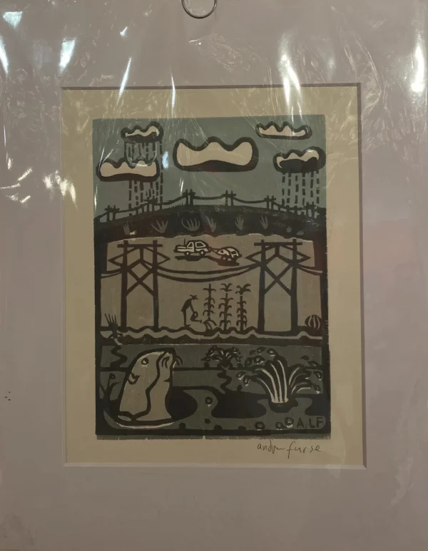 Rain Clouds with Prairie Dog (Woodcut Print) by Andrew Long Furse