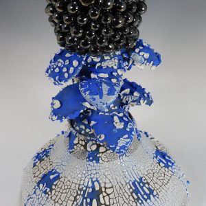 Blue Plaid Jar with Beaded Bud by Donna Namnoum (SOLD)