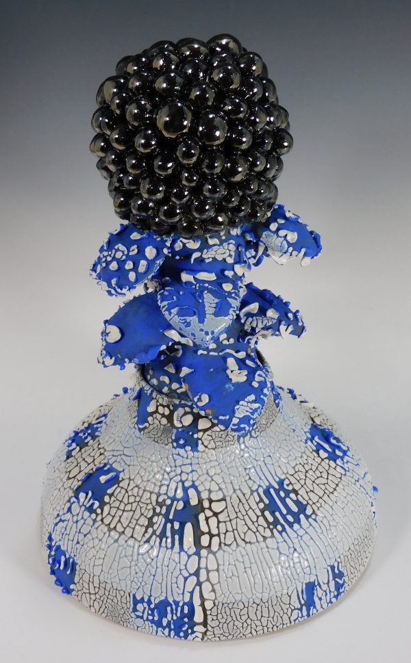 Blue Plaid Jar with Beaded Bud by Donna Namnoum (SOLD)