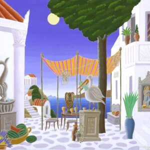Ancient Mykonos with Pelican by Thomas McKnight