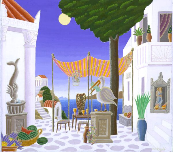 Ancient Mykonos with Pelican by Thomas McKnight