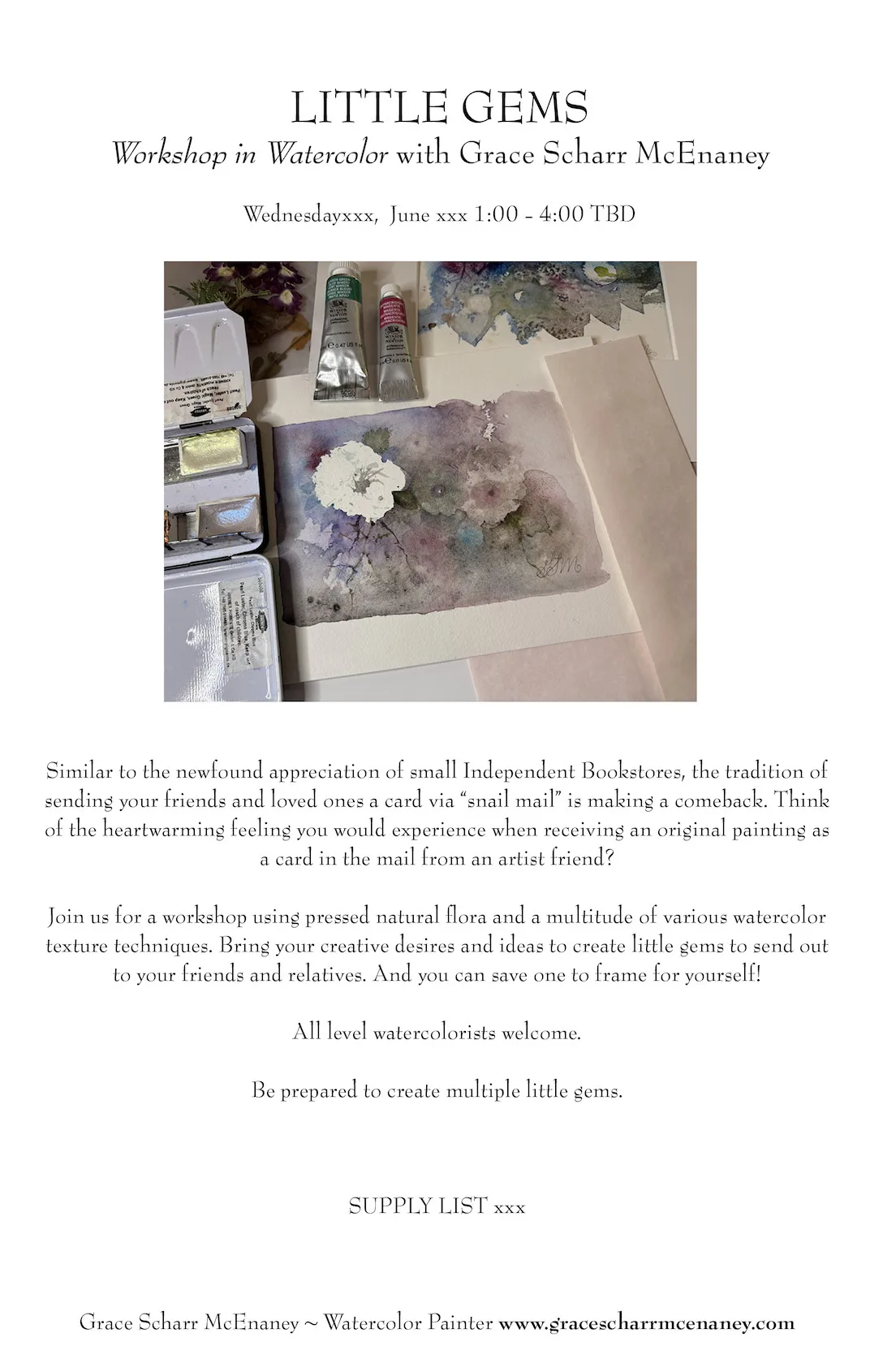 LITTLE GEMS 2-Day Workshop in Watercolor with Grace Scharr McEnaney (Fri, July 24-Sat, July 25 | 12:45 PM to 3:00 PM) - Image 2