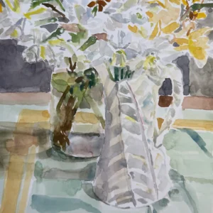 White Daffodils and Forsthyia by Amanda Wolf